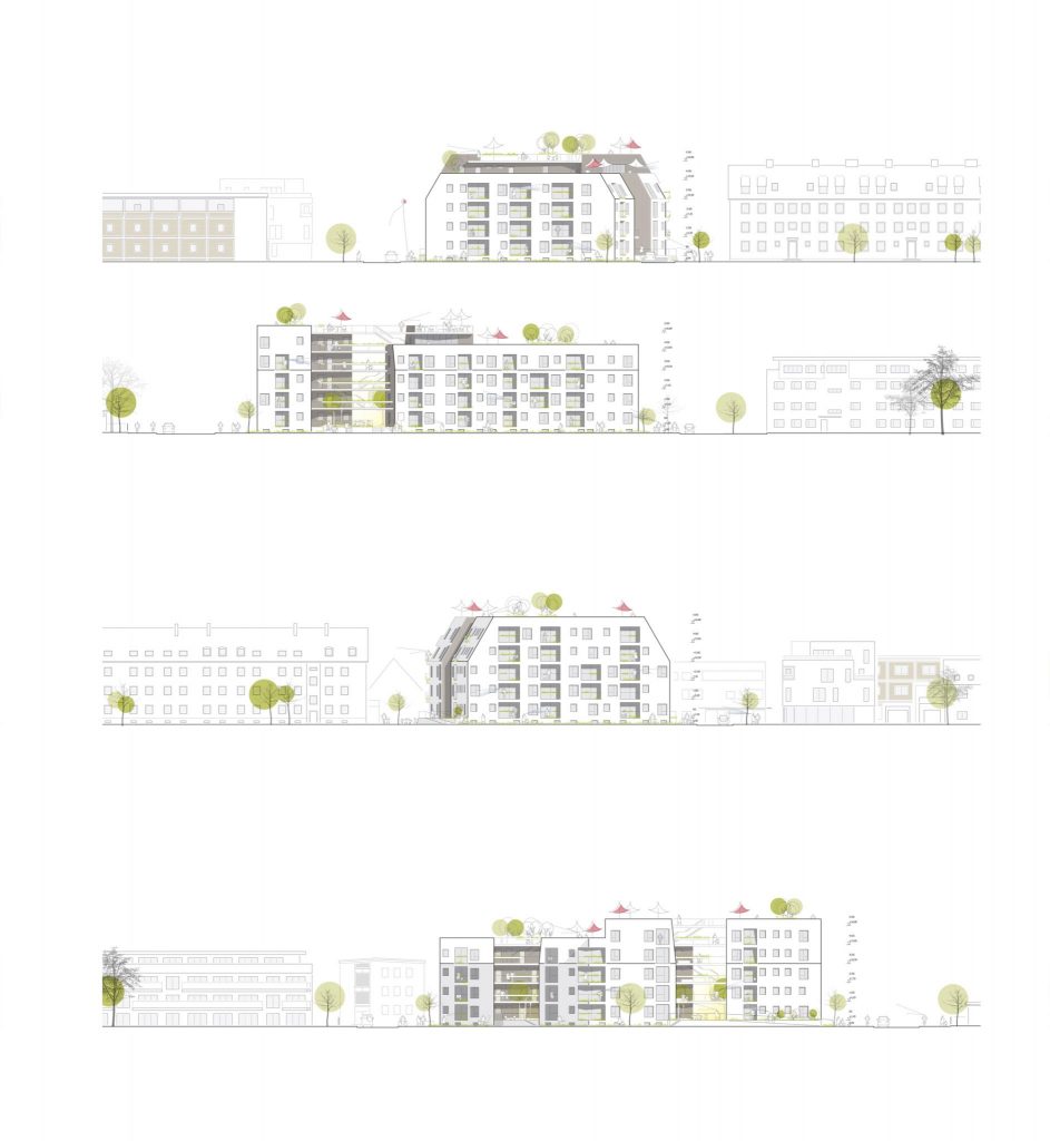Fassadenansichten für ALN-Beitrag beim Landshut Wettbewerb Bürgerblock
